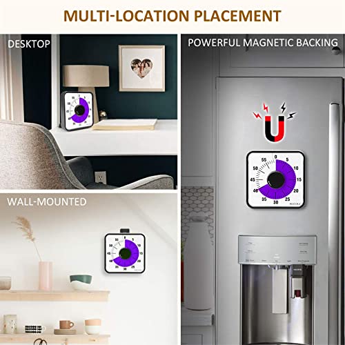 Secura 60-Minute Visual Countdown Timer, 7.5-Inch Oversize Classroom Visual Timer for Kids and Adults, Durable Mechanical Kitchen Timer Clock with Magnetic Backing (Purple) - color: Purple & Black