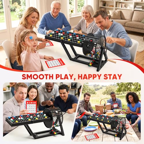 AugFir Professional Deluxe Bingo Game Set, Table Top Machine Bingo Sets Adults for Large Group, Newly Upgraded Bingo Cage and Balls Storage Bag for Adults Parties, Game Night, Community and Family