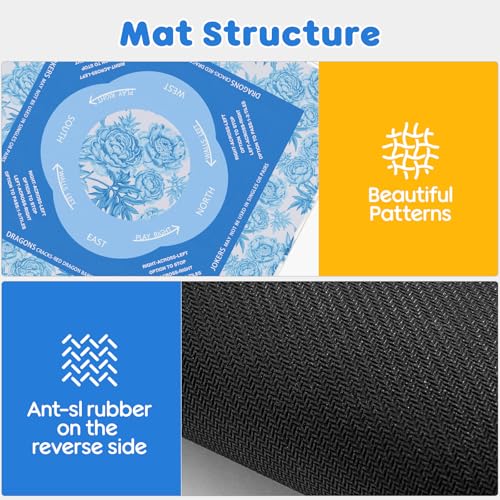 Elstey Mahjong Mat, Non-Slip Neoprene Mahjong Table Cover with Game Rules & Carrying Bag, Noise Reduction Square Board Game Mat for Poker, Dominoes, Tile Games, 32.2x32.2 Inch, (Chinoiserie Style) - color: Light Blue