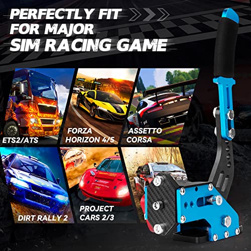 64 Bit USB PC Handbrake, Sim Handbrake Compatible with Logitech G27 G29 G920 T500 T300 FANATECOSW Steering Wheel Linear E Brake for Racing Games Simulate Dirt Rally Hall Sensor with 78 inch USB Cable (With Clamp, Blue) | Hall Sensor compatible with Logite