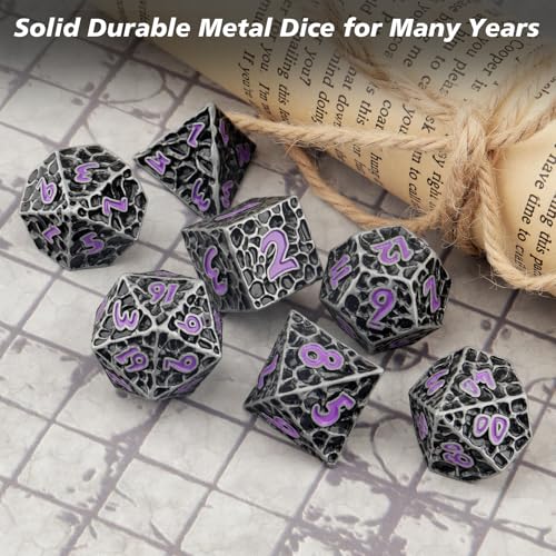 PJOY Metal Dice Set D&D for Dungeons and Dragons Dice with Case Meteorite Iron Purple 7PCS 16mm Role Playing Cool DND Gifts for Players DM Board Game Masters Wizards - color: Iron Purple