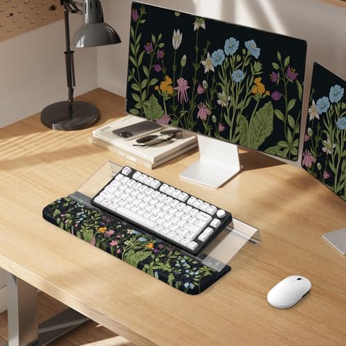 Keyboard Wrist Pad with Non Slip PU Base, 3-Level Height Adjustment Keyboard Stand, Comfy Ergonomic Wrist Rest for Office Home Woman (Grass/Black) - color: Black