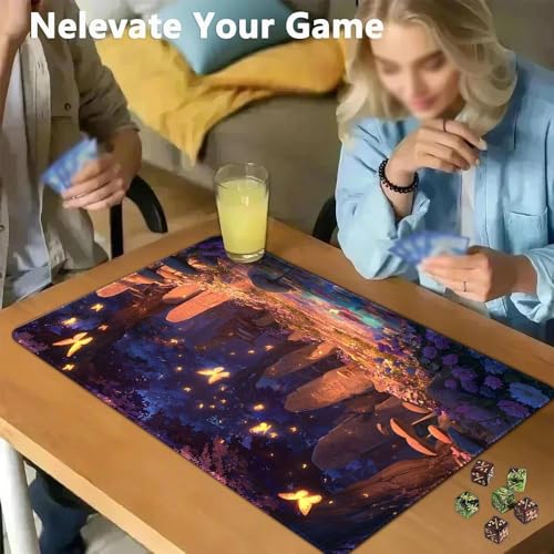 MTG Playmat 24x14 Inch | Optional Game Zone Layout | Non-Slip Rubber Base | Stitched Edges | Includes Free Storage Bag | for TCG, Board Games, and Desk Use(Faegraves,Without Zone) - color: Faegraves, style: Without zone