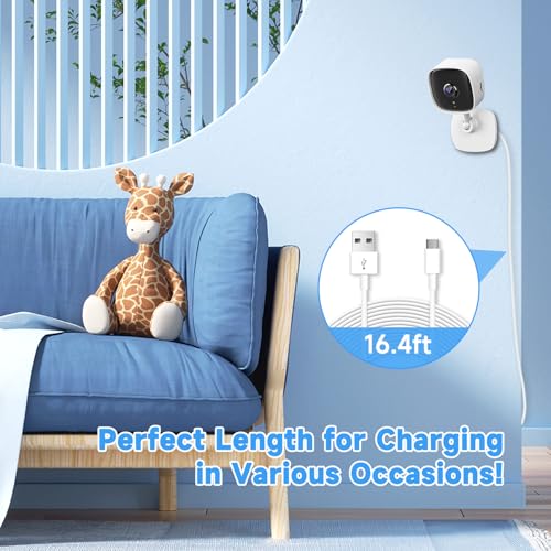 16.4ft/5M Long USB C Cable, Charging and Data Transfer, Durable USB A to USB C Power Charging Replacement Cord for Home Security Cameras, Phones, Switch Pro Controllers and More USB-C Devices-White - size: 16.4ft