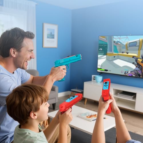 FASTSNAIL Switch Shooting Gun Controller Grips for Nintendo Switch 1/OLED | Replacement for Joy-Con Gun Holder, Switch Handle Kit, Ergonomic Design, Switch Controller Grip for Joycon, Blue/ Red, 2 Pack - color: Blue+Red