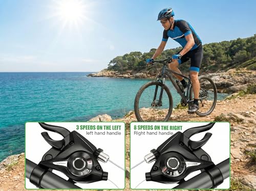 3x8 Speed Bike Shifter Brake Levers Combo, 24-Speed Integrated Bicycle Gear Shifter Set with Visual Gear Indicator & Stainless Steel Shift Cables, Replacement Parts for Mountain Bike, Road Bike, MTB - style: 3x8