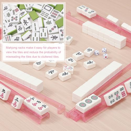 Mahjong Racks with Pushers 4PCS Set Majiang Tile Holder Acrylic Mahjong Racks Accessories and Gifts (Glitter Pink) - color: Bling Pink