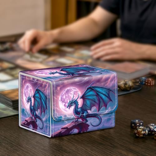 Card Deck Box for MTG Trading Cards with Magnetic Closure,Premium Card Storage Box Case Cover for TCG CCG Magic Cards,Purple Dragon Moon - color: Purple Dragon Moon
