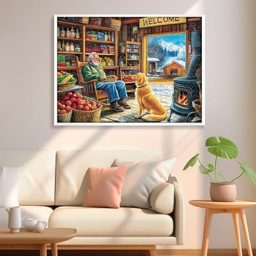 500 Pieces Puzzle for Adults, Country Shop Puzzle for Adult, Elder Man and Golden Dog Jigsaw Puzzle 500 Pieces, Fun and Challenging Family Game Great Gift Idea, 20.5 * 15 in - style: Country Shop