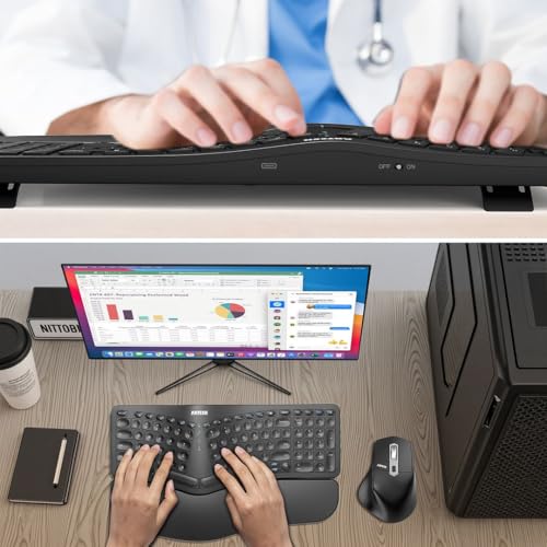 Arteck Ergonomic Keyboard with Cushioned Wrist Palm Rest, Multi-Device Wireless Bluetooth with USB-A USB-C Receiver Comfortable Ergonomic Split Keyboard, for Windows Computer Laptop PC Tablet