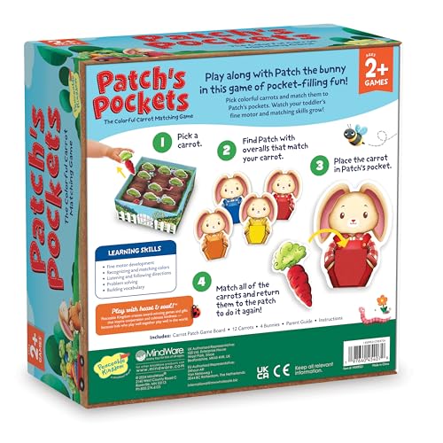 Peaceable Kingdom Patch's Pockets Color Matching Game for Toddlers | A fast, replayable board game. Includes 1 gameboard and 12 carrots.