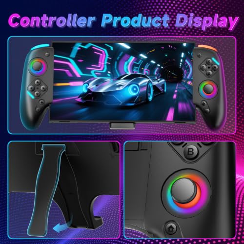 Switch 2 RGB Controller,9-Axis,Hall Effect Joysticks. an All-in-one Switch Controller Replacement, the Switch Pro Controller, with 6 Color RGB Lighting, Rapid fire, Macro Capabilities - color: RGB BLACK