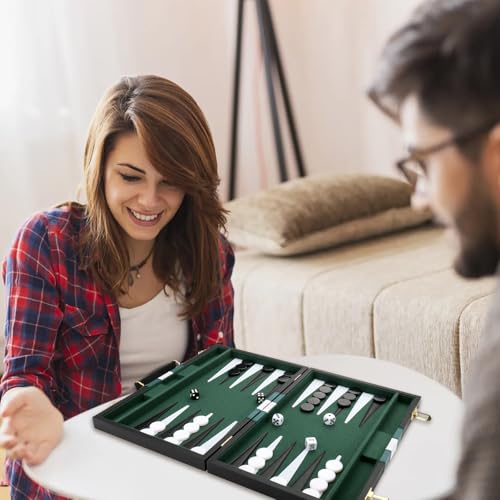 Backgammon Set - Classic Board Game with Premium PU Leather Case - Portable Travel Strategy Backgammon Game Set for Adults, Kids Family Game Night, Vacation & Gifts (15 inch Medium, Black) - color: Black, style: 15inch