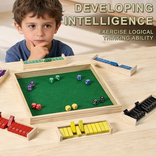 AIUAZA Dice Game Shut The Box Wooden Board Game,6 Sided Family Math Game for 2-6 Players,Educational Learning Interactive, Classics Tabletop Version Games for Family Night, Travel Party, or Pub