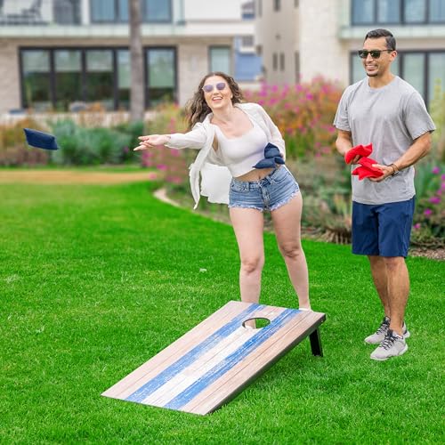 GoSports Portable Cornhole Sets, 8 Styles – Choose 4 x 2 ft or 3 x 2 ft - Boards Include 8 Bean Bags, Travel Case, and Game Rules - style: 4 x 2 ft Barnwood