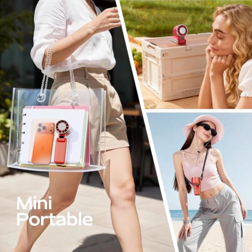 SHEWIND Portable Handheld Fan with Ice Cooling - 5 Gear High Speed Turbo Personal Fan Rechargeable, Up to 13 Hrs, Mini Hand Fans for Travel Essentials, Beach Vacation, Gifts for Women, Men (Red) - color: Red