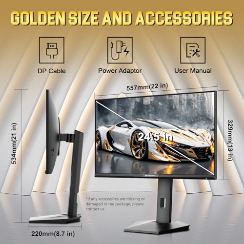 SANSUI 24.5 Inch Gaming Monitor QHD 1440P 300Hz 240Hz, 1ms Fast IPS Computer Monitor, 2× HDMI 2.1 Up to 300Hz, 2× DP 1.4 Up to 300Hz, 130% sRGB Eye Care VESA Support (DP Cable Included ES-G25F6Q Pro) - size: 25 Inch