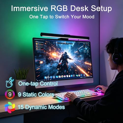 RGB Monitor Light Bar, Eye-Care Dual Light Reading Screen Lamp, 9 Modes Gaming Backlight LED Computer Lamp, 3 Colors Dimmable Frontlight, 16.6'' USB Desk Lights for Home, Office