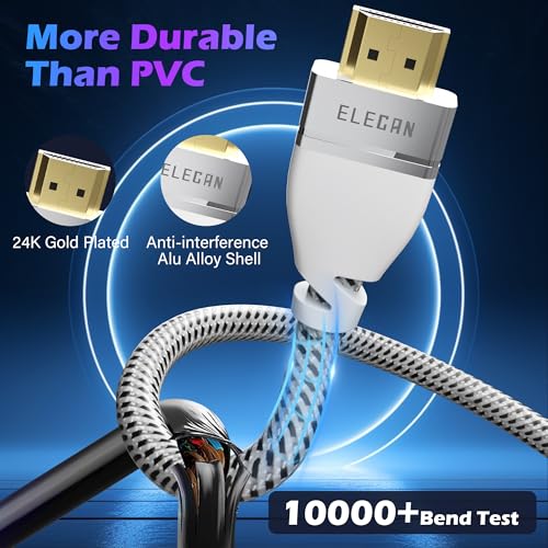 Elecan Certified 8K HDMI 2.1 Cable 3 Ft, Left 45 Degree Angled High Speed 48Gbps Braided HDMI Cord, 8K@60Hz 4K@120Hz 2K 1080P, HDR10+, eARC HDCP 2.3 for Video Gaming PC PS5 Xbox Switch TV Monitor