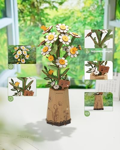 Rowood 3D Puzzles for Adults, DIY Wooden Flower Building Block Set Craft Kit,Mother's Day/Valentine's Day/Teacher's Day/Thanksgiving/Christmas/Birthday Gift for Mom/Grandma-Chamomile - style: Chamomile
