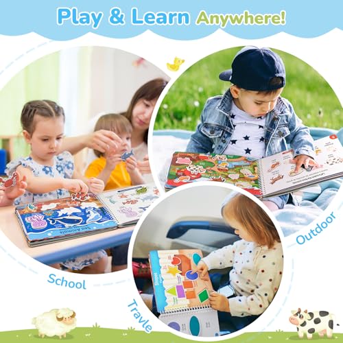 JoyCat Preschool Busy Book for Toddlers Ages 3-5, English and Spanish | 15 reusable themes with letters, numbers, colors and matching as autism learning material for home, class or travel