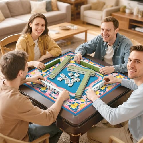 Blue Mahjong Mat for Table, 31.5*31.5in Anti Slip American Mahjong Table Cloth, Noise Reduction, Neoprene Mah jongg Mat with Carrying Bag & 3 Dices, Mahjong Set Gift, Board Tile Games Mats, Lemon Tree - color: Lemon Tree3