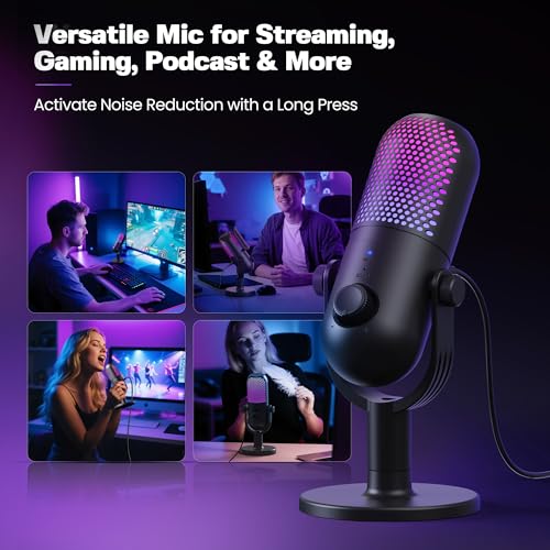 USB Microphone for PC Gaming: Condenser Microphone RGB for Gamer with Stand Mic - Recording Mic for Computer&Laptop with Qiuck Mute - Desk Podcast Mic for Podcast & Singing & Streaming & Youtube Black - style: Black