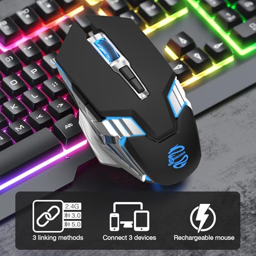 Bluetooth Gaming Mouse, RGB Rechargeable USB Wireless Mouse, Quiet Click, LED Backlit, Ergonomic, with Side Button, 6 Button, DPI Adjustable, Computer Mice for Laptop PC MacBook Chromebook - Black - color: Black