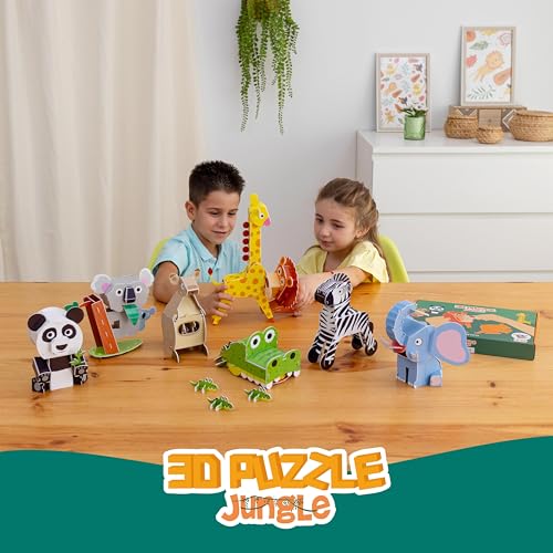 BONNYCO 3D Puzzles for Kids Toys Jungle Animals Pack 8. 3D Puzzle Jigsaw 6-8 9-13, Educational Girl and Boy Toys. Gifts for Kids Activity, Birthday Gifts for Boys. Rompecabezas 3-D Foam, Christmas