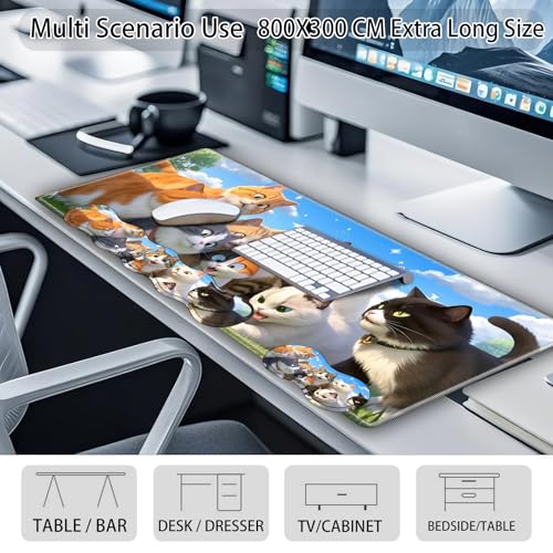 Large Gaming Mouse Pad Set with Wrist Support – 31.5" x 11.8" 4-in-1 XXL Mousepad with Keyboard Wrist Rest, Mouse Wrist Rest & Coaster – Ergonomic Desk Mat for Office, Home – Cat Family - color: Cat Family