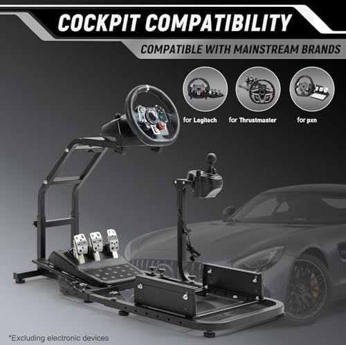 Marada Standing Racing Simulator Cockpit Racing Wheel Stand Fit for Logitech G25 G27 G29 G920 G923, for Thrustmaster T300 T500 T300RS, for Fanatec Adjustable,Without Wheel Pedal & Shifter