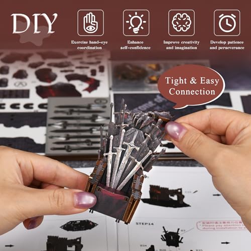 MiniCity Book Nook Kit - DIY Miniature House Kit for Adults and Teens, Dollhouse Booknook Tiny House Model Build Bookshelf Decor, Gifts for Family, Friends (Throne of Blade) | Create a dragon king throne for display; LED lighting, glue/tools and guide inc