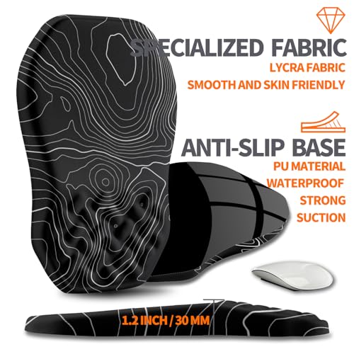 Ergonomic Slope Mouse Pad Wrist Support, Wrist Rest Mousepad for Carpal Tunnel Pain Relief with Massage Bulge and Slow Rebound Memory Foam (12x8 inch, Black Contour Lines) - color: Am016-black Contour Lines