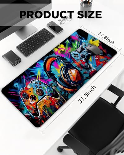 Mouse Pad, Desk Mat, 31.5x11.8in Large Mousepad, Game Console | Desk Pad with Stitched Edge & Rubber Non-Slip Bottom, Gaming Mouse Pad, Extended Mousepad for Home, Office - color: Game Console