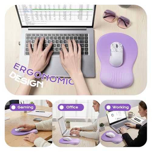 Ergonomic Mouse Pad with Wrist Rest - Mousepad Wrist Support, Memory Foam with Massage Design Wrist Rest for Mouse - color: light purple mousepad wrist rest