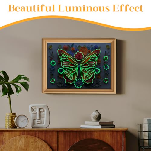 1000 Piece Puzzle for Adults Butterfly Noctilucous Jigsaw Puzzles - Challenging 3D Puzzles Stunning Flower Art Wall Decor, Gift for Adult Puzzle Lovers (27.5x19.6 Inch)