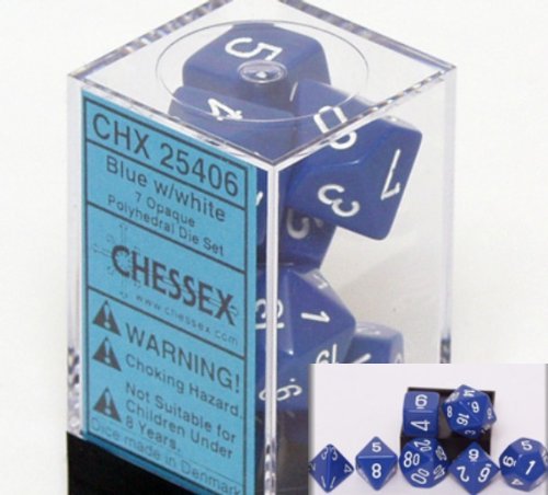 Chessex Dice Polyhedral 7-Die Opaque Dice Set - Blue with White