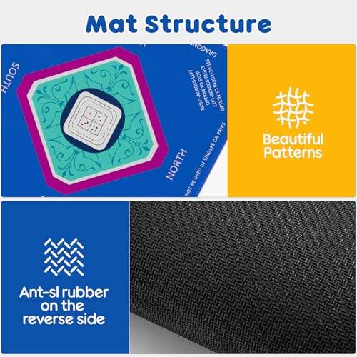 Elstey Mahjong Mat, Non-Slip Neoprene Mahjong Table Cover with Game Rules & Carrying Bag, Noise Reduction Square Board Game Mat for Poker, Dominoes, Tile Games, 32.2x32.2 Inch, (Minimalist Style) - color: Blue