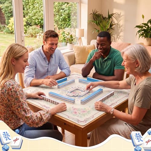 Thenshop Mahjong Mat Thickened Anti-Slip Game Mat with Drawstring Carrying Bag, 31.5" x 31.5" Waterproof Noise-reducing Table Cover for Mahjong, Poker, Card Games, Dominoes(European Style) - style: European Style