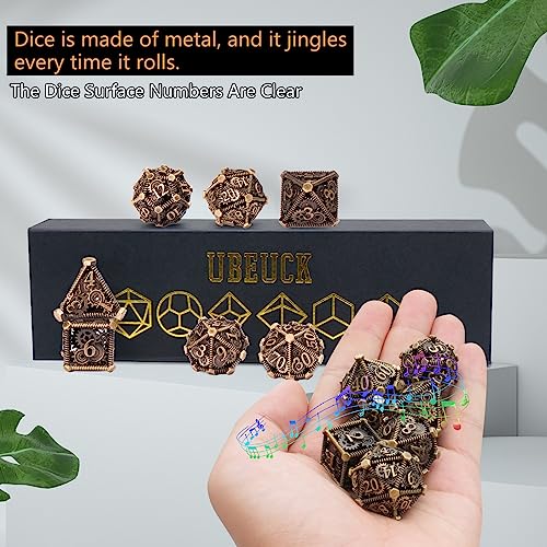 DND Metal Dice Set, UBEUCK 7PCS Gear Metal DND Dice Set for Dungeons & Dragons Board Games Boxes(Bronze Gear) - color: Bronze Gear