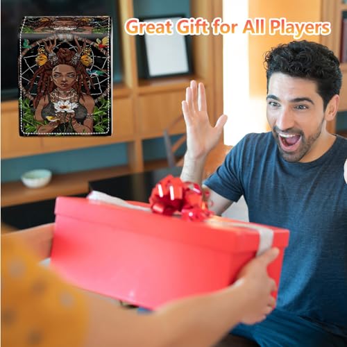 Card Deck Box, Card Storage Box Fits 100+ Single Sleeved Cards, Large Capacity PU Leather Card Storage Box with Strong Magnet for Magic Commander TCG CCG, African American Girl - color: African American Girl