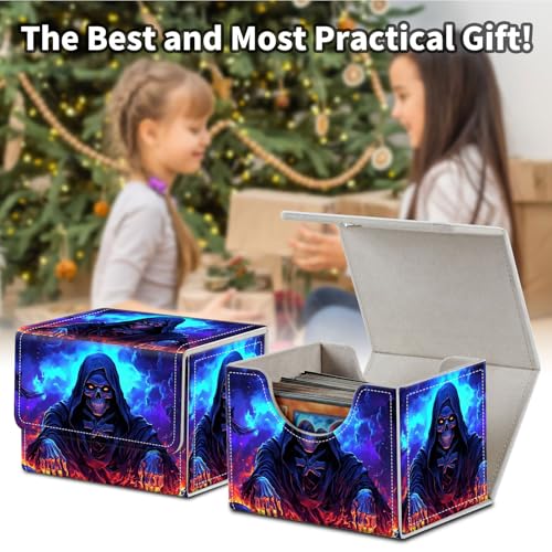 Stylish MTG Deck Box for 110+ Cards, Magnetic Commander Deck Case with Bonus Game Card Pouch, Durable Storage for TCG and Sleeved Magic Cards, Grim Skulls - color: Grim Skulls