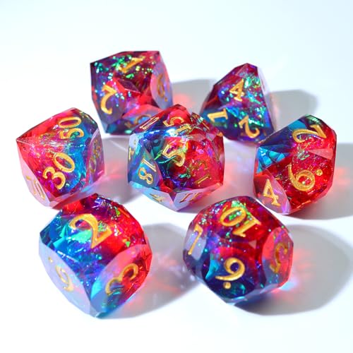Handmade Resin Polyhedral DND Dice Set,Sharp Edge Diamond-Cut RPG Dice for Board Games Role Playing-RD-Mixed3 - color: Rd-mixed 3