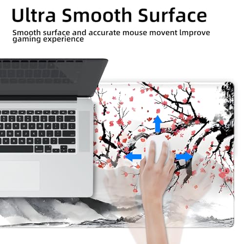 Galdas Mouse Pad for Gaming, Japanese Desk Mat,XXL XL Large Mouse Mat Long Extended Mousepad Non-Slip Rubber Mice Pads Stitched Edges Thin (31.5 x 11.8 x 0.12 Inches) Ink and Wash - color: Ink and wash