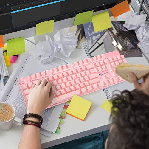 Merdia Full Size Wired Mechanical Gaming Pink Keyboard | Red Switch 104 Keys US Layout Full Size Pink PC Gaming Keyboards | Hot Swappable LED Backlit Light Up Wired Mechanical Computer Keyboards - color: Red Switch Pink