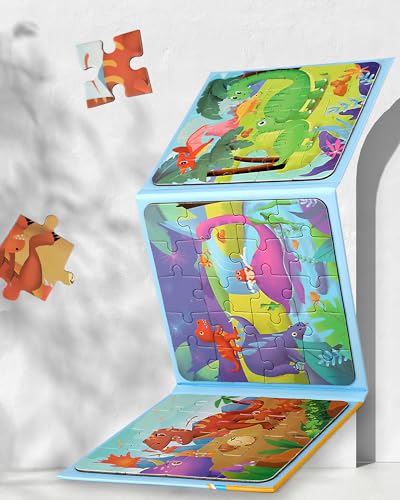 Dinosaur Magnetic Puzzles for Toddlers 3-5, 3 in 1 Travel Puzzles Book Games for Kids Ages 2-4, Travel Games and Toys for 3 4 5 6 Year olds Boys and Girls (Dinosaur 1) - style: Level 2 Dinosaur