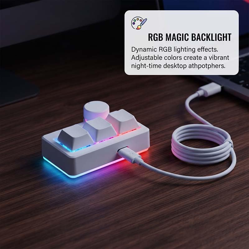 3-Key Mini Programmable Macro Keypad Mechanical Gaming Keyboard | One-touch copy paste or complex macro trigger streamlines daily office work and OSU gaming for double efficiency. - size: 3 keys