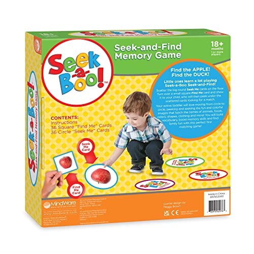 MindWare Seek-a-Boo Seek and Find Memory Game and Toddler Flash Cards Matching Game | Seek-and-find memory game for toddlers—flip and match picture cards to build memory, vocabulary and focus, ages 2+
