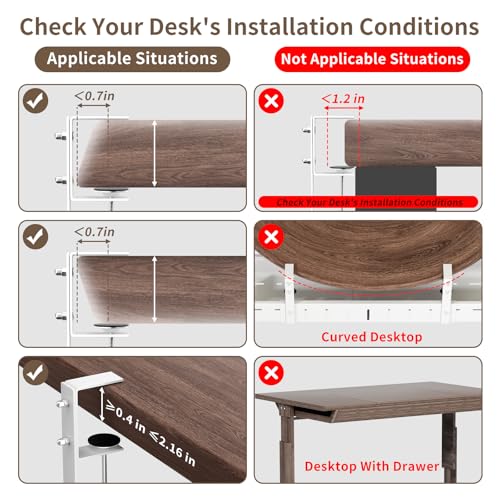 Under Desk Cable Management Tray, Expandable 25.2"–38.6" Cable Tray, White | No Drill Cable Management with Clamp Mount,Heavy Duty Carbon Steel Desk Cable Organizer,Wire Management for Office Home - color: White