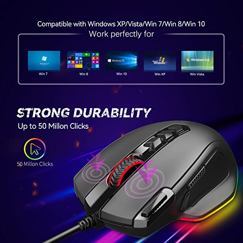 TECKNET Wired Gaming Mouse, Ergonomic Gaming Mouse with 8000DPI, RGB Computer Mice with 11 Programmable Buttons, PC Gaming Mice for Notebook Laptop Mac Book, Fire Button(Ratón de juego)